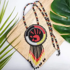 MMIW Handprint Beaded Choker Necklace Premium Native American Style Cultural Justice Accessories Cultural Heritage Accessories